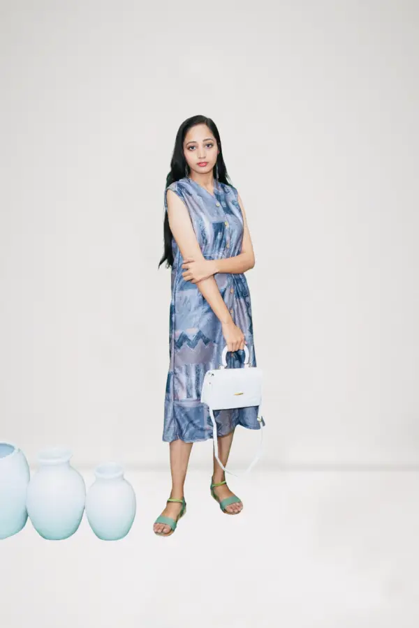 Abstract Terrain Dress – Cotton Blend Dress with Artistic Village Print for Travel & Summer Events