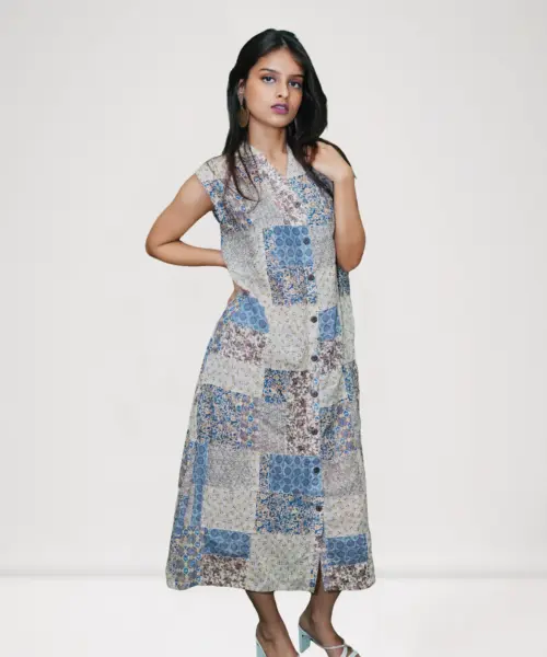 Revive Shift Dress – 100% Cotton Shred Patchwork Dress for Office, Travel & Everyday Wear
