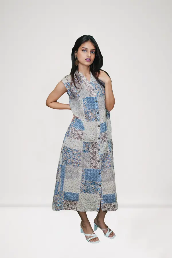 Revive Shift Dress – 100% Cotton Shred Patchwork Dress for Office, Travel & Everyday Wear