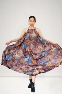 Stone Whisper Dress – Nature-Inspired Cotton Blend Dress for Beach Vacation and Travel