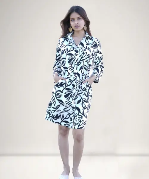 Noiratica Kia Shirt Monstera Leaf Print 100% Cotton Resort Wear Shirt in XS-XXL