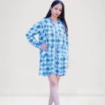 Chroma Breeze Dress by Mystic Grove with geometric diamond print, 100% rayon, perfect for brunch, beach vacations, and travel. Available in sizes XS–XXL.