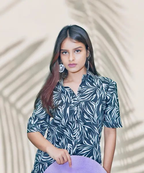 Raaya Top – 100% Cotton Women’s Vacation Shirt with Eucalyptus Print
