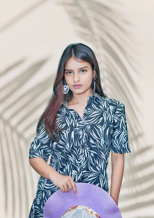 Raaya Top – 100% Cotton Women’s Vacation Shirt with Eucalyptus Print
